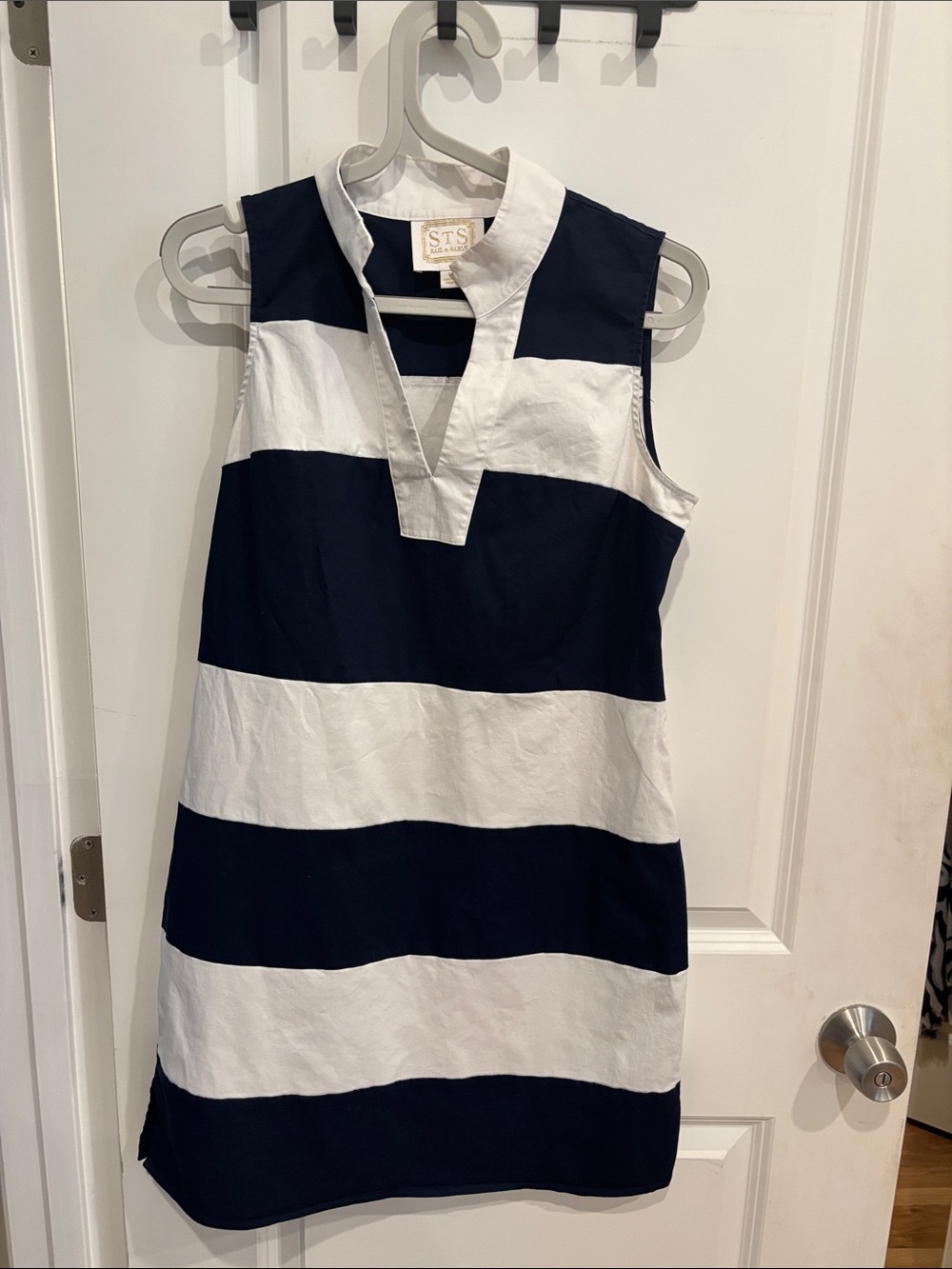Sail to Sable Navy & White Sleeveless V-Notch Stripe Dress